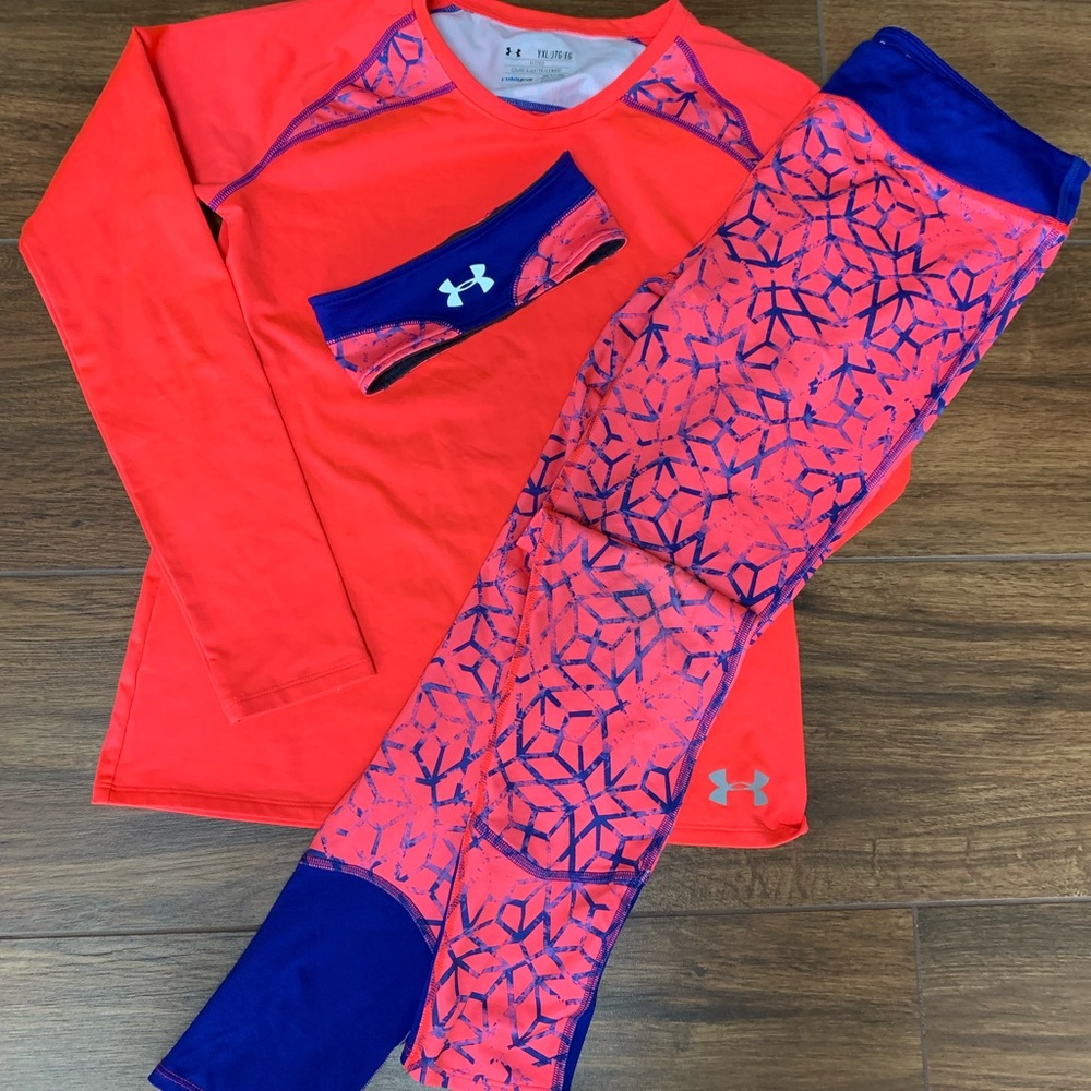 Girls UA cold gear fleece lined set